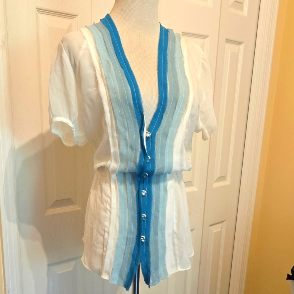 NWT 213 BY MICHELLE KIM Strip Top Sz L *FLAW*
